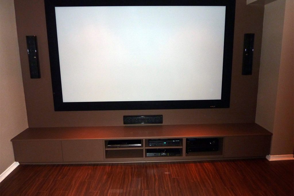 5. Projection Screen with Custom Shelving