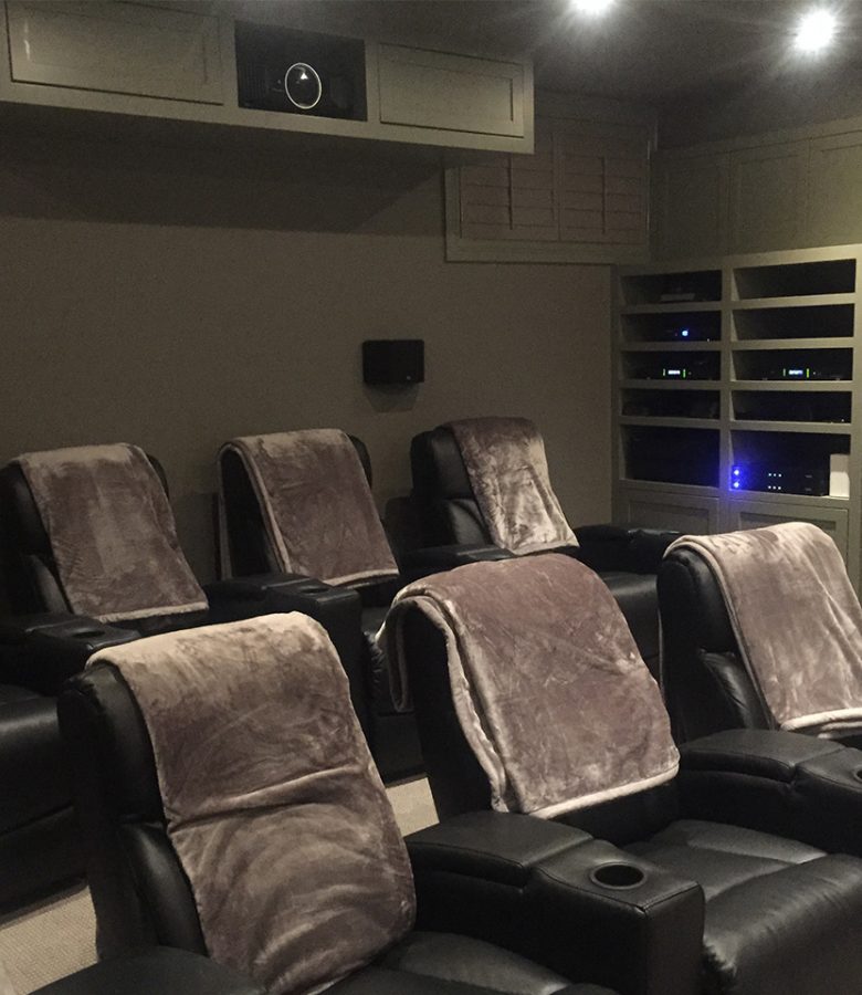 8 Seat Home Theater with Riser and Custom Audio Unit & Projector Casing